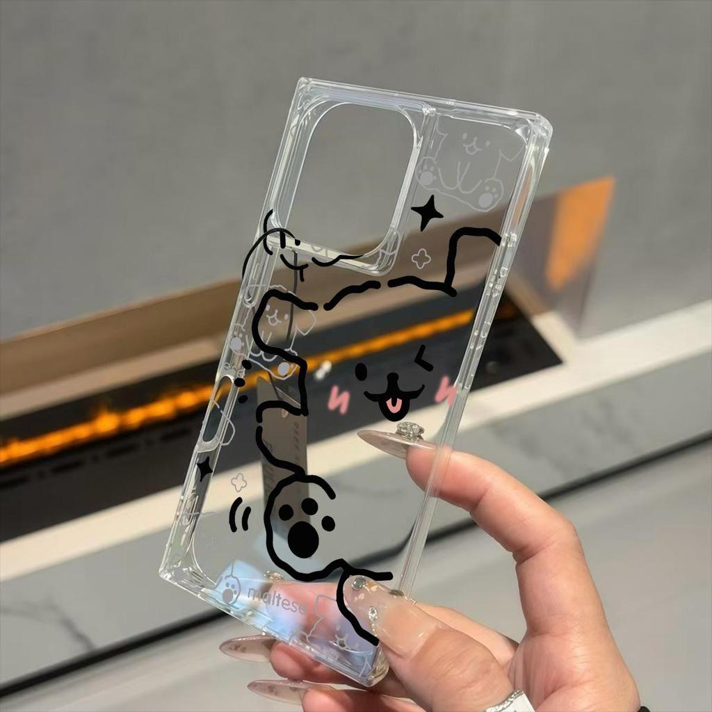 Transparent Square Back Tube Case Casing Protection For iPhone 11 13 16 ProMax 12 15 Plus 14 Pro Max Anti-Oxygen,HELLO DOG Pattern