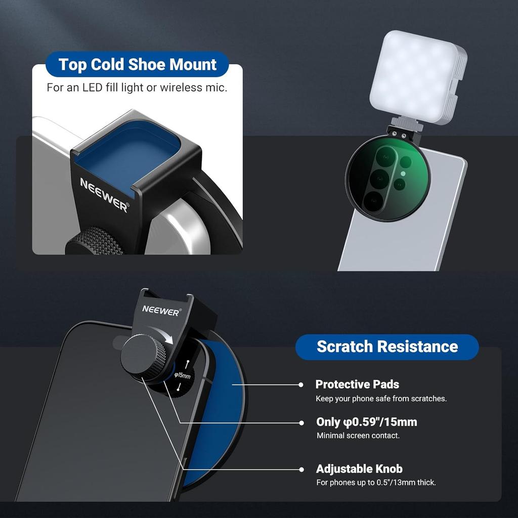 NEEWER 67mm Phone CPL Filter with Cold Shoe Clip HD Circular Polarizer Lens Filter Accessories For Android Samsung iPhone 6