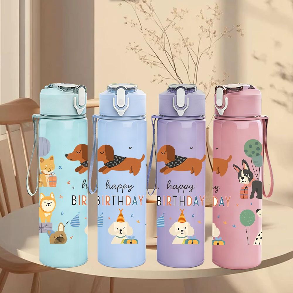 1PC Happy Birthday Dachshund Art 750ml Color Plastic Sports Water Bottle Leakproof Flip Straw Lid Suitable for Sports Office Home Use