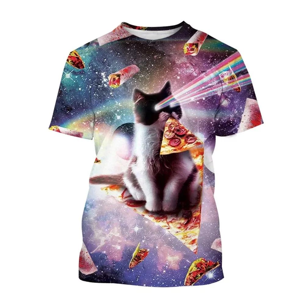 Animal Cat Graphic T Shirts Fashion Rainbow Galaxy Space 3D Printed T Shirt For Men Casual Streetwear Women Tshirt Funny Kid Top
