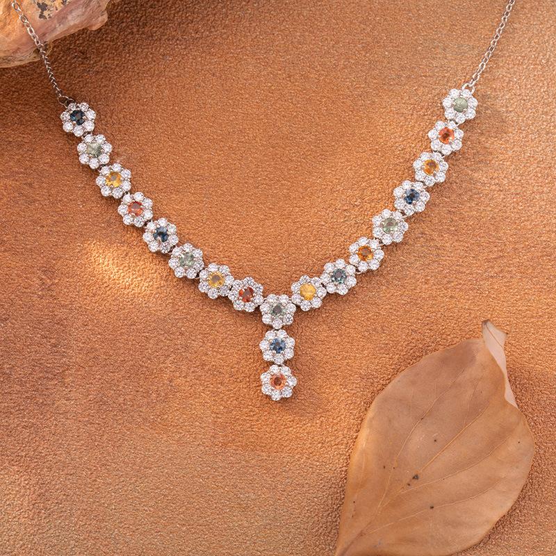 Natural Gemstone Color Sapphire Necklace Women'S S925 Sterling Silver Color Treasure Jewelry Light Luxury High-End Tassel