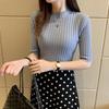2024 Women's Black Slim Fit Mid-Sleeve Knitted Sweater - Spring/Autumn Base Layer Top