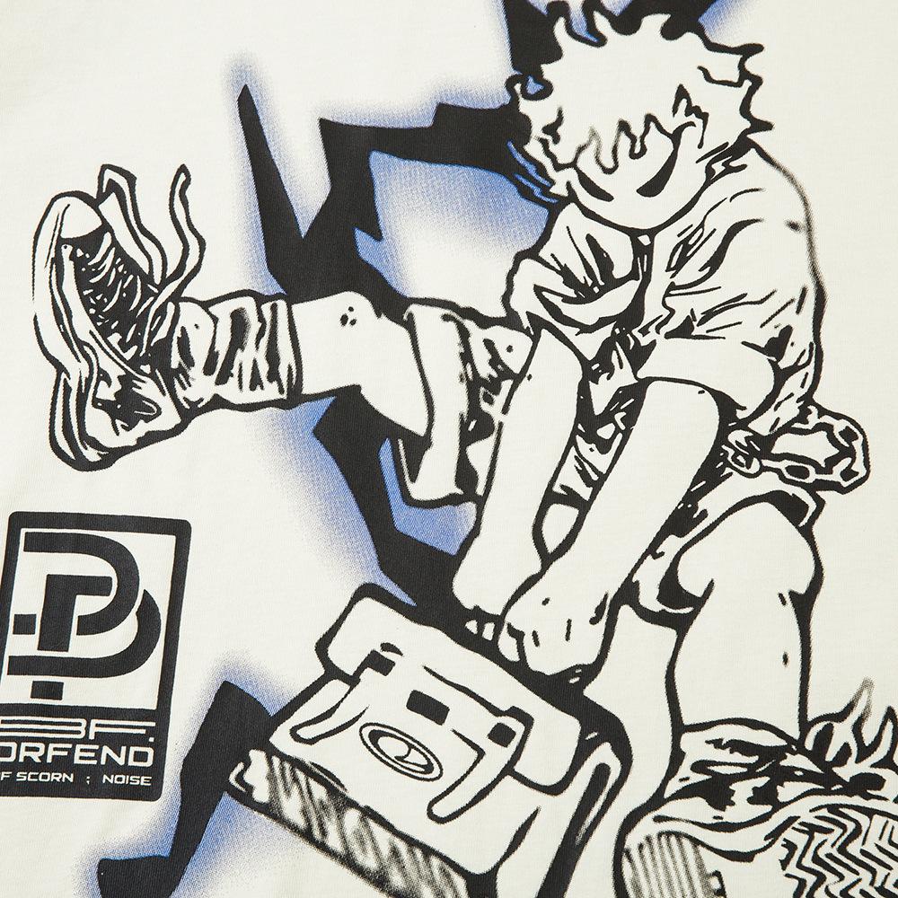 Modny T-shirt z krótkim rękawem z nadrukiem linii z kreskówki anime, męski i damski, luźny, casualowy, z czystej bawełny, z krótkim rękawem, na lato