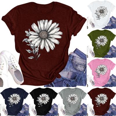 Women's Casual Round Neck Floral Print Short Sleeve T-Shirt Top