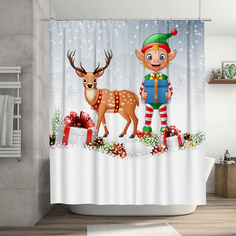 

TU Christmas Deer Shower Curtain Festive Holiday Forest Animals Bathroom Decor Backdrop Waterproof Holiday Home Xmas Gift Idea 90x180cm35x71in