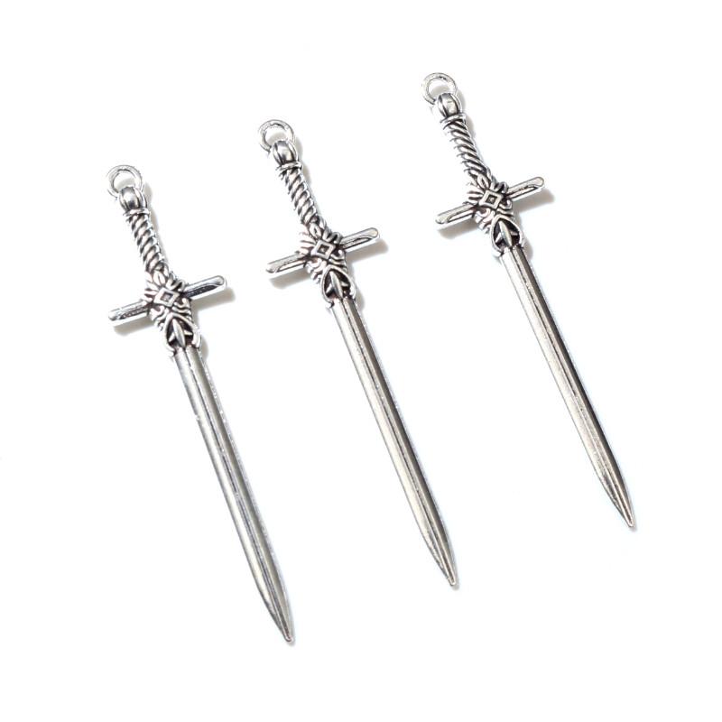 10 pezzi/lotto Ciondoli Lama di Spada Placcati Argento Antico Pendenti Accessori per la Creazione di Gioielli Fai da Te per Collana Componenti per Artigianato