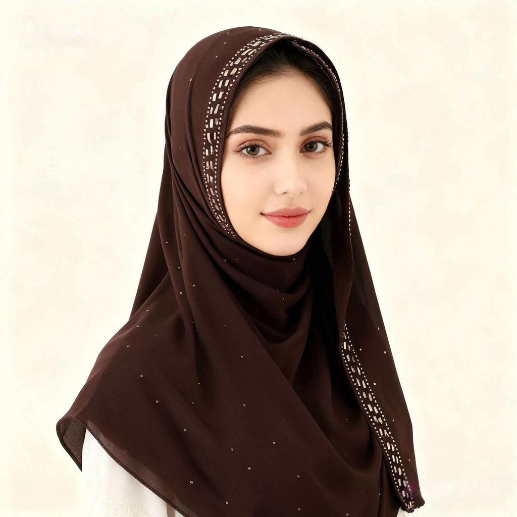 Pearl Chiffon Rhinestone Ethnic Scarf Shawl