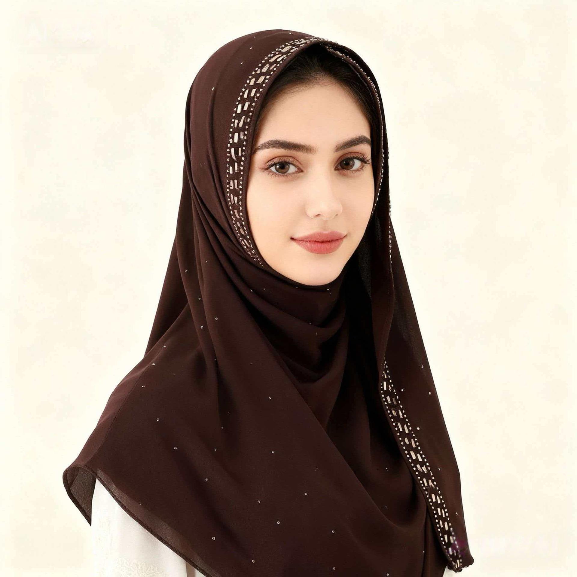 Pearl Chiffon Rhinestone Ethnic Scarf Shawl