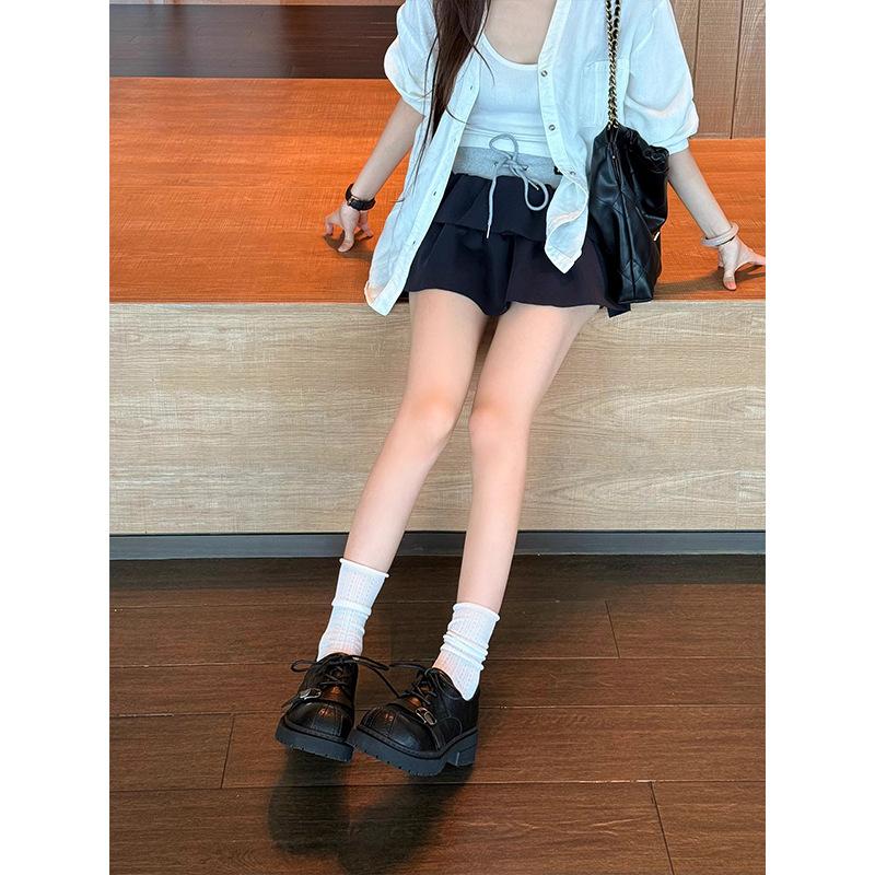 British style retro lace-up platform heightening loafers women's 2025 new fashion versatile one-pedal small leather shoes