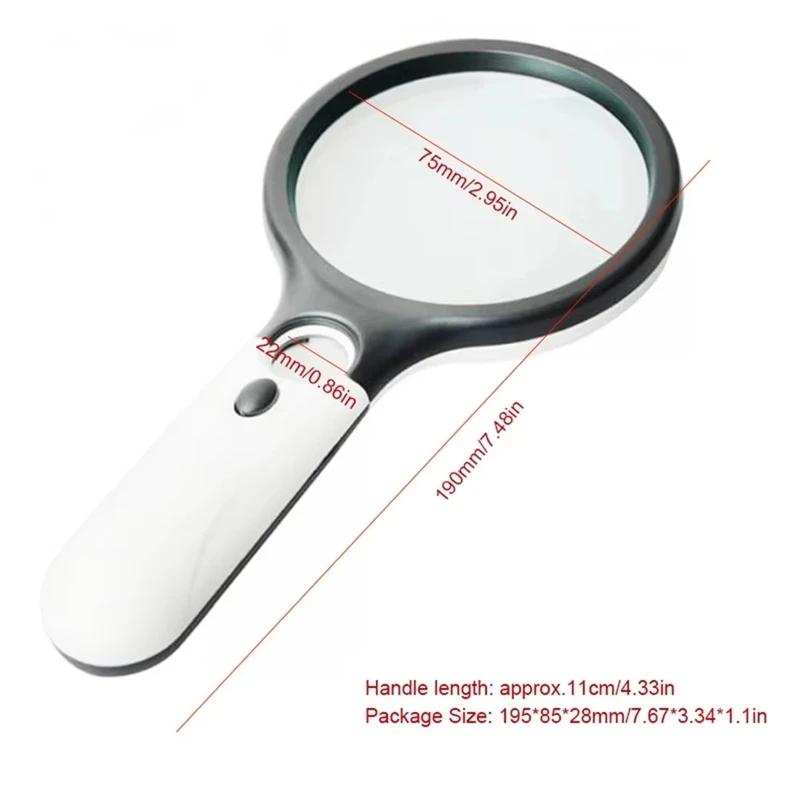 Handheld LED Magnifying Glass with Light, 10X Dual Lens High Definition Magnifier for Seniors Reading, Jewelry Inspection, Hobby