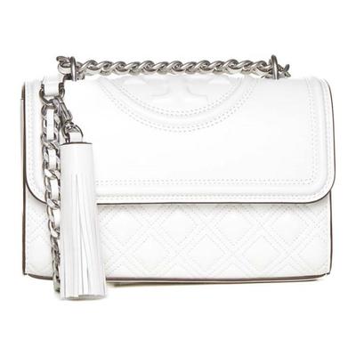 Tory Burch Fleming Magnetisk Knäppning Flik Tofs Läder Crossbody Axelväska Damväskor Vit 75576-101