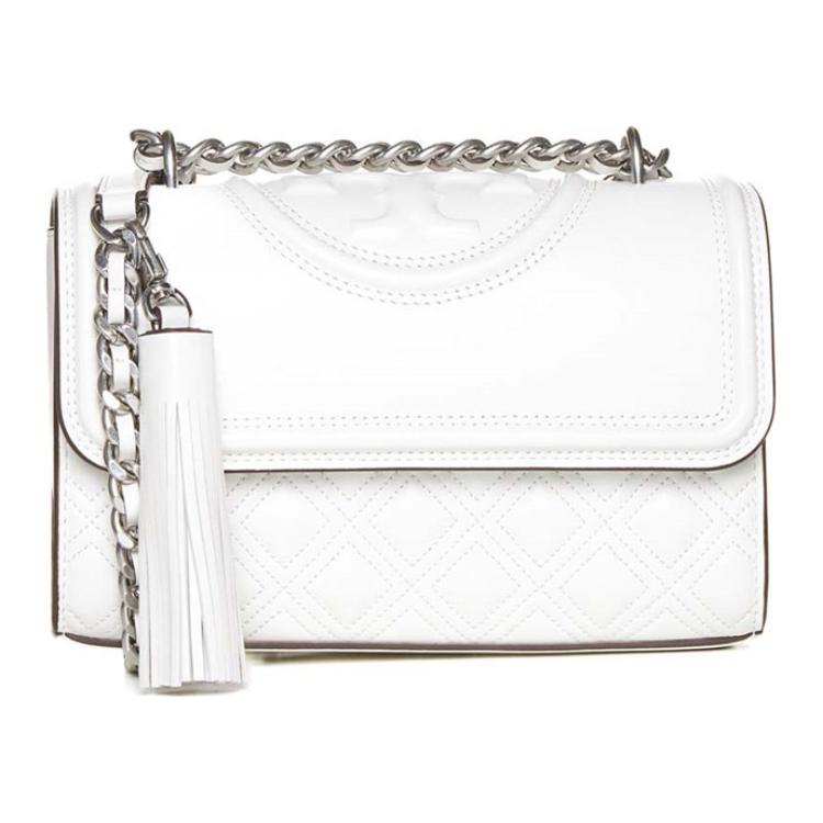 

Tory Burch Fleming Magnetic Snap Flap Tassel Leather Crossbody Shoulder Bag Women Bags White 75576-101 Basic Set (Bag+Dust Bag)