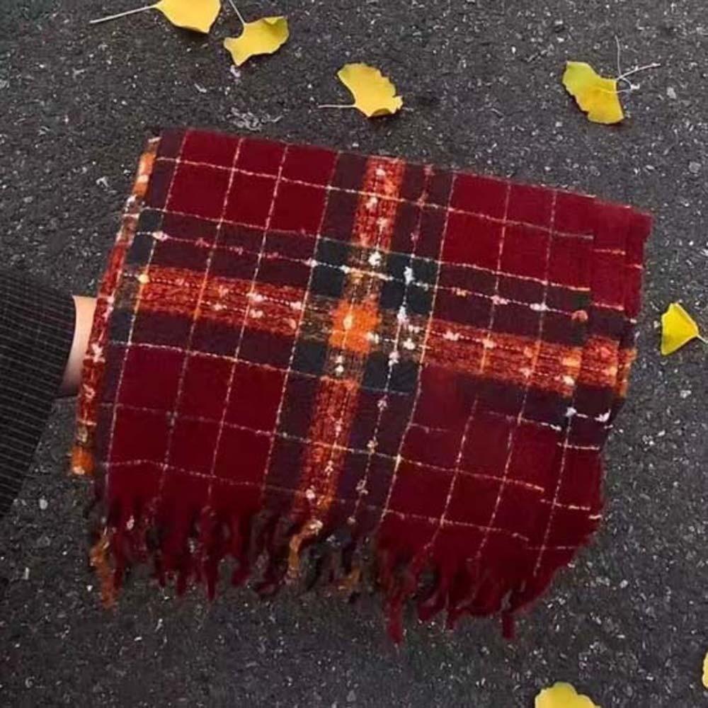 Classic Plaid Knitted Scarf Soft Women Thickened Scarf Gifts Long Tassel Neckscarf  Outdoor