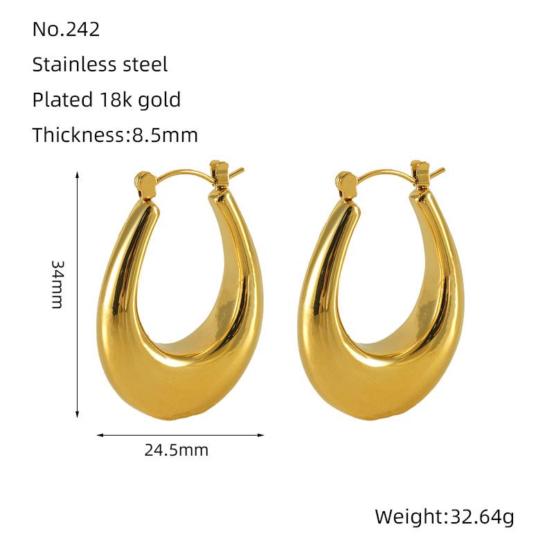 18K Gold Titanium Steel Minimalist Polished Earrings for Women - European, American & South American Fashion