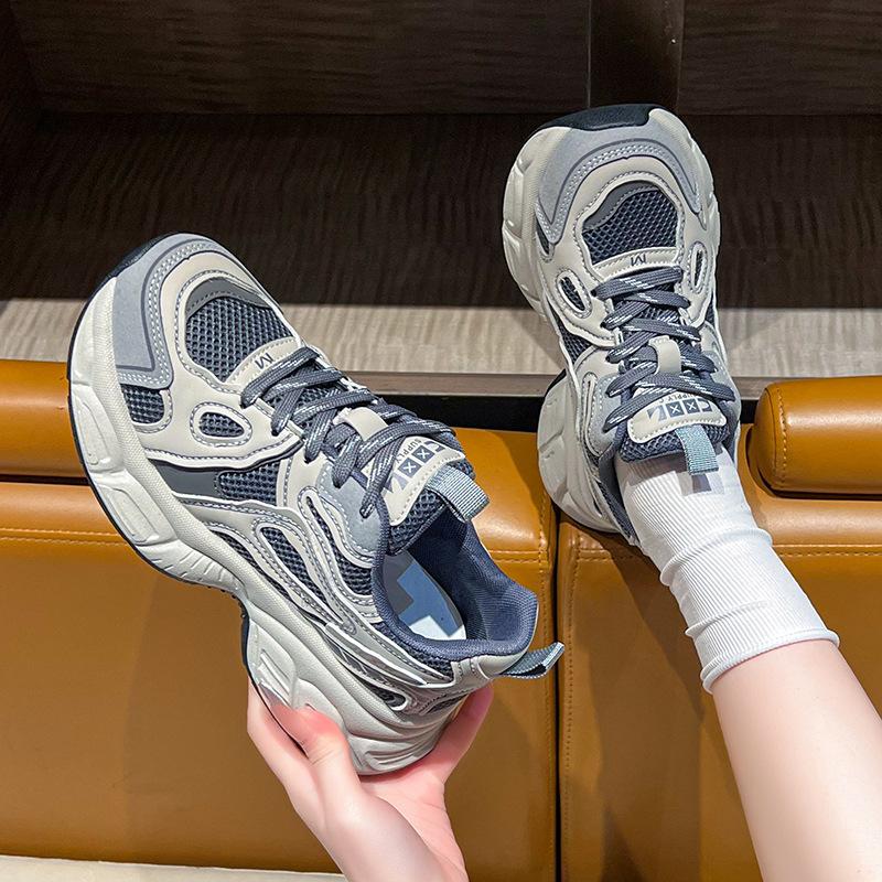 Popular Thick-soled Dad Shoes Women's Spring 2025 New Mesh Retro Versatile Lightweight Height-increasing Casual Sports Shoes