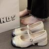 Mary Jane French fragrant high heels 2025 new high-end evening single shoes fashion leather shoes explosion beige thick heel