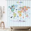 BASHOM World Animal Map Kids Shower Curtain Waterproof and Decorative Bathroom Curtain Polyester 12 Colorful Educational Country Liner Tapestry for