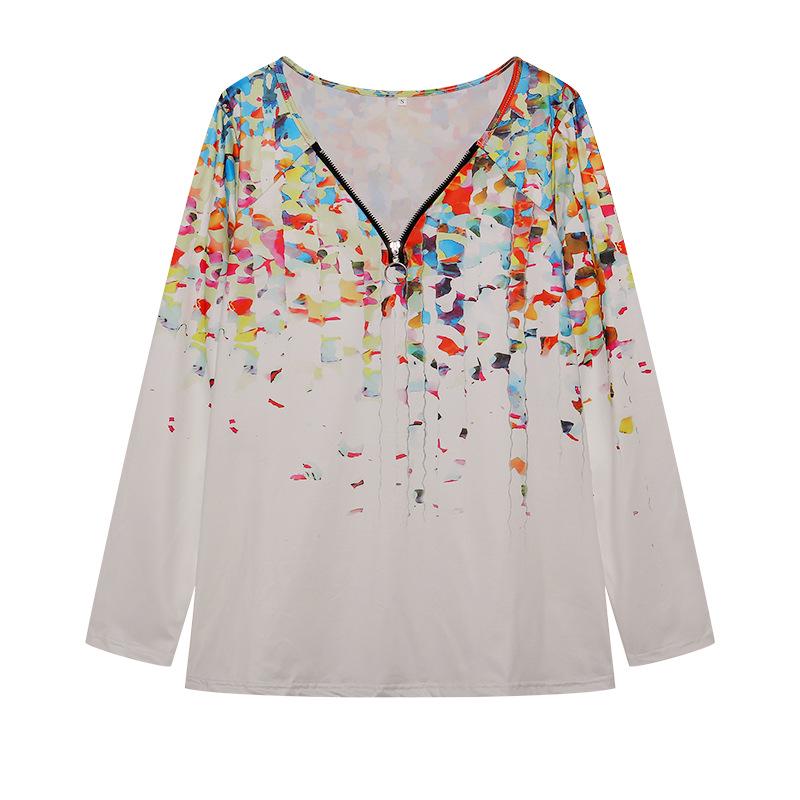 2023 Women's Floral V-neck Zipper Long Sleeve Top
