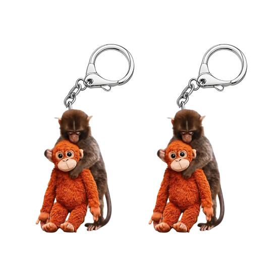 2Pcs Keychain Punch Monkey Charm Key Chain Pendant Wear-Resistant Bag Backpack Car Keys Photo Prop Decoration