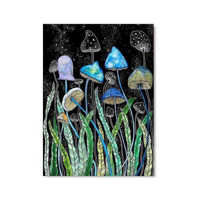 Solid Wood Frame Canvas Paintings Abstract Watercolor Plant Wall Art Mushroom Illustration Poster Print Picture For Living Room Home Decoration