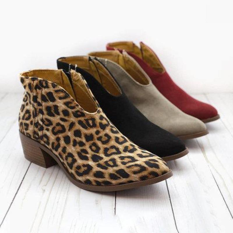 Autumn New Large-size Hot-selling Women's Leopard Print Thick-heeled Women's Boots and Women's Single Shoes