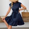 Women's Polka Dot Ruffle Sleeve A Line Dress Casual Belted Midi Shirt Dress
