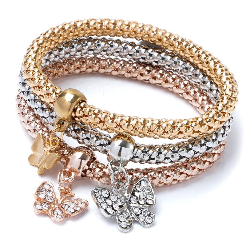 Three-Color Popcorn Chain Heart Pendant Bracelet for Women
