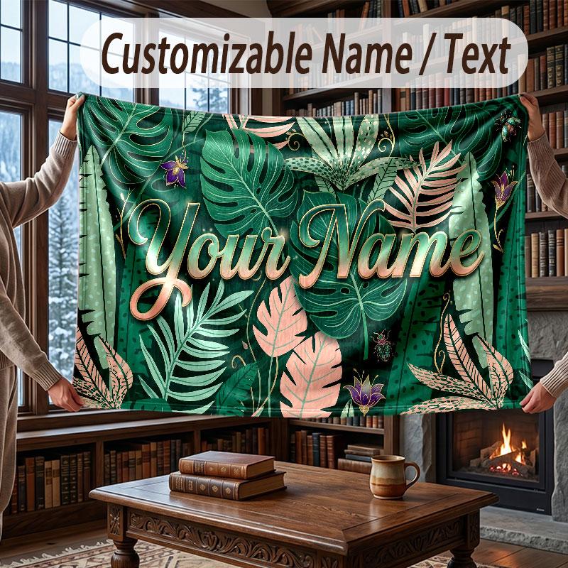 Coperta Morbida e Accogliente con Tema Foresta di Funghi Testo Personalizzato con Nome per Divano Letto Casa