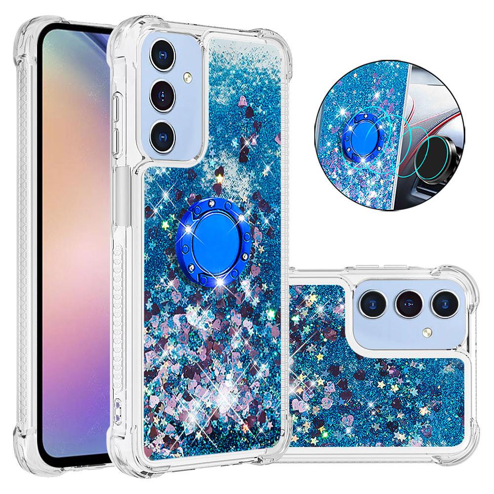 

For Samsung Galaxy A26 5G TPU Case with Kickstand Quicksand Shockproof Cover Blue/Hearts