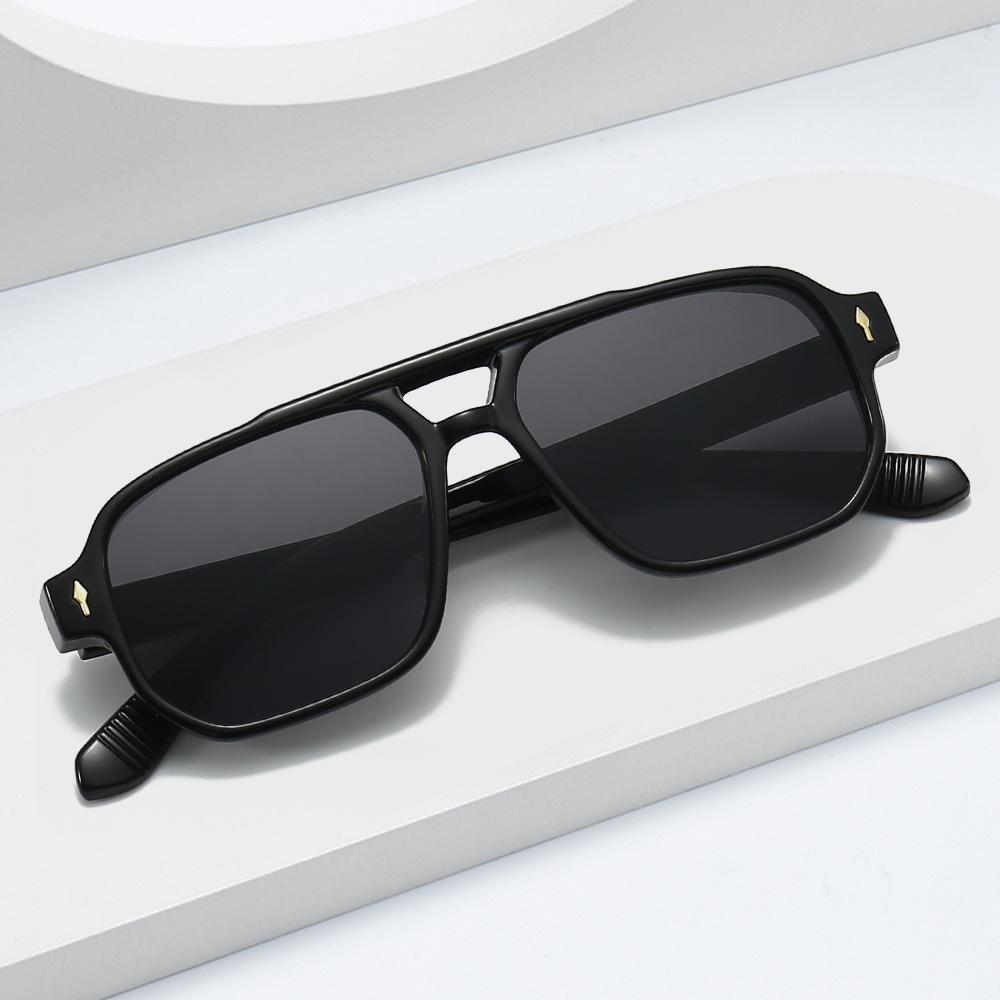 New Square Double Beam Sunglasses Men'S Casual Driving Sunglasses Business Style Decorative Sunglasses