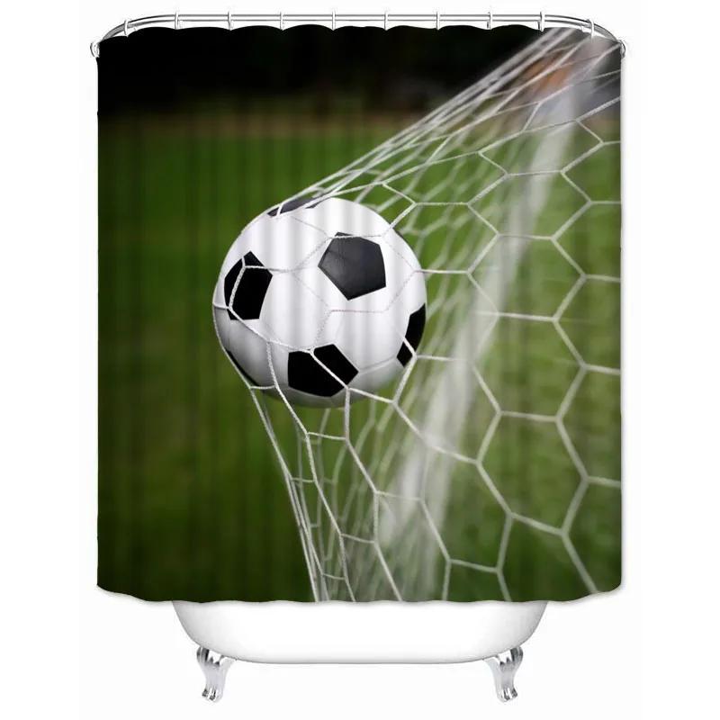 Soccer Shower Curtain Football Sports Theme Waterproof Bathroom Polyester Fabric Bathtub Curtain with Hooks for Home Decoration