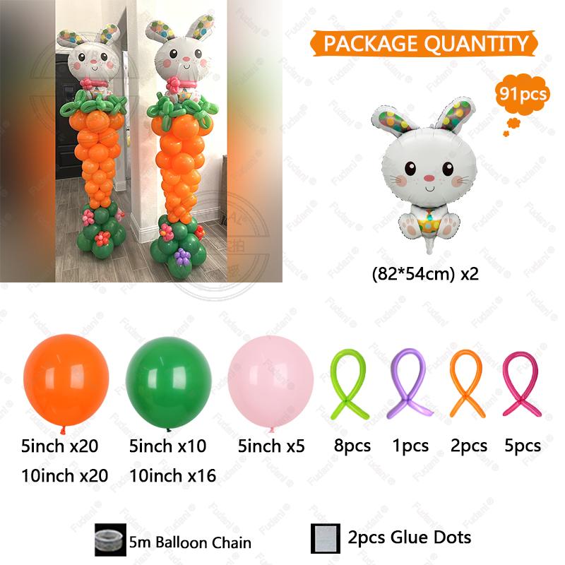

91pcs/set Carrot Shape Easter Rabbit Balloons Stand DIY Latex Balloon Ornament Toy Easter Themed Party Supplies Party Decoration others