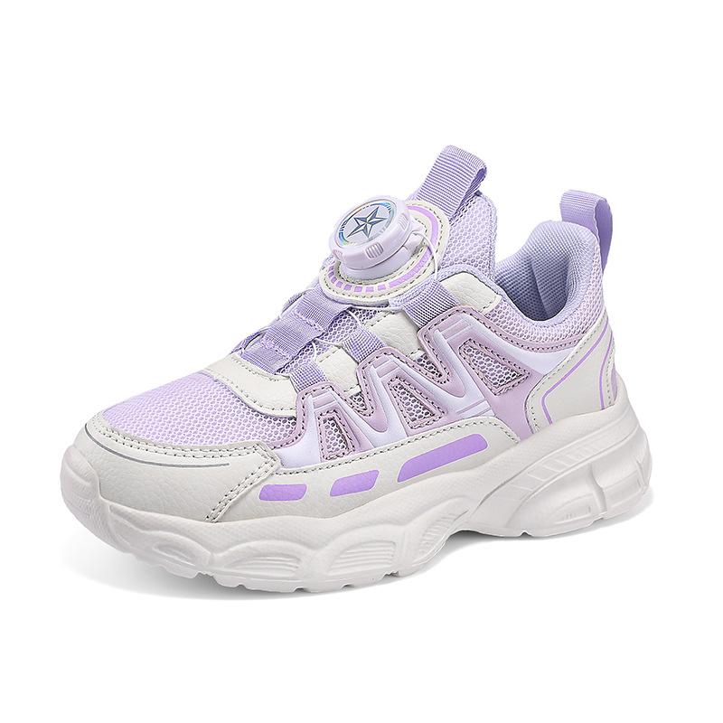 2025 autumn new mesh breathable girls' shoes rotating button children's sports shoes soft sole non-slip casual classmates