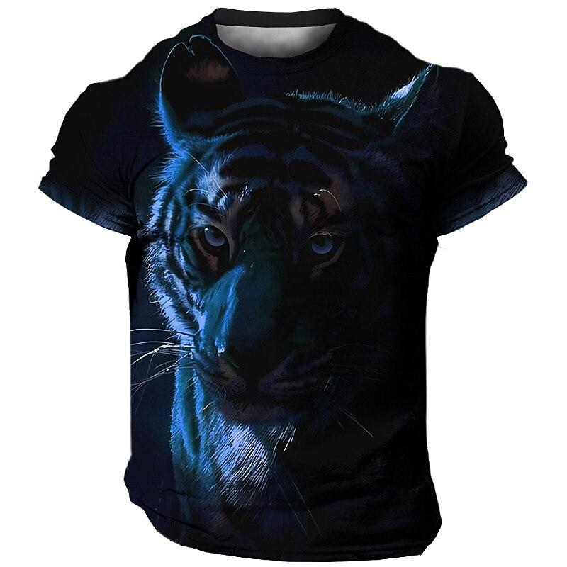 Animal Men'S T-Shirt 3d Tiger Print Fierce Beast Men Clothing Summer Casual Short Sleeved Street Cool Tops Tee Oversized T Shirt