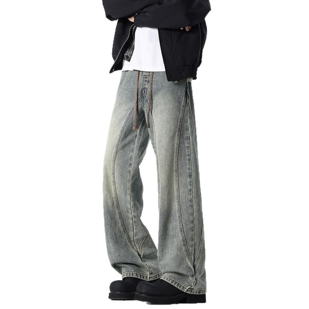 Advanced deconstruction splicing wide-leg loose straight jeans men's pants trend