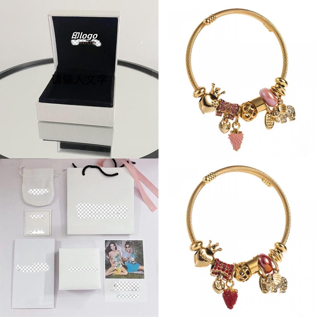 Braccialetto in Acciaio Inossidabile Elefante Fragola con Zirconia Cubica Per Regalo e Uso Quotidiano