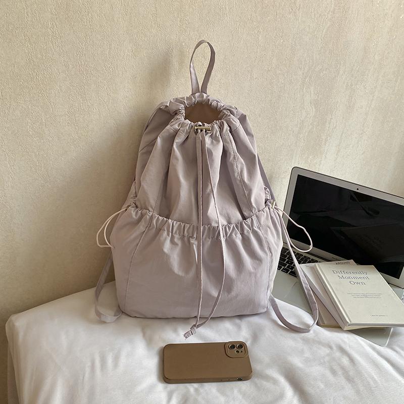 2026 New Drawstring Nyl Backpack Large Capacity Lightweight Multi-Pocket Rucksack Casual Travel School Backpack for Women
