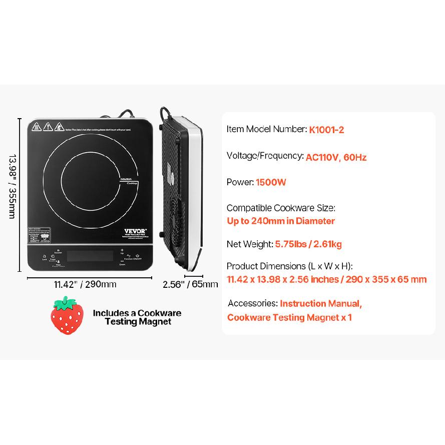 SucceBuy Portable Induction Cooktop Electric Induction Burner with 9 Temperature Settings, Countertop Induction Hot Plate