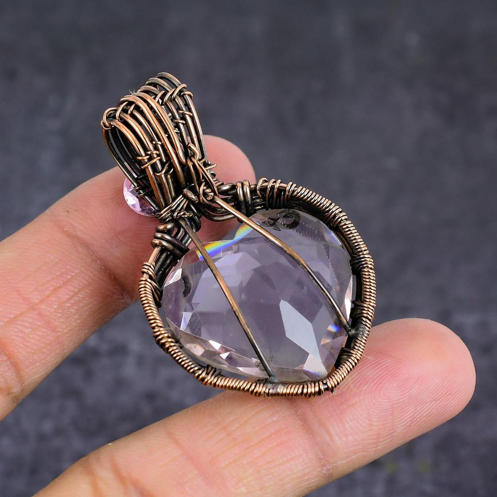 Natural Kunzite Gemstone Handmade Copper Wire Wrap Pendant Jewelry 2.09" z9M63