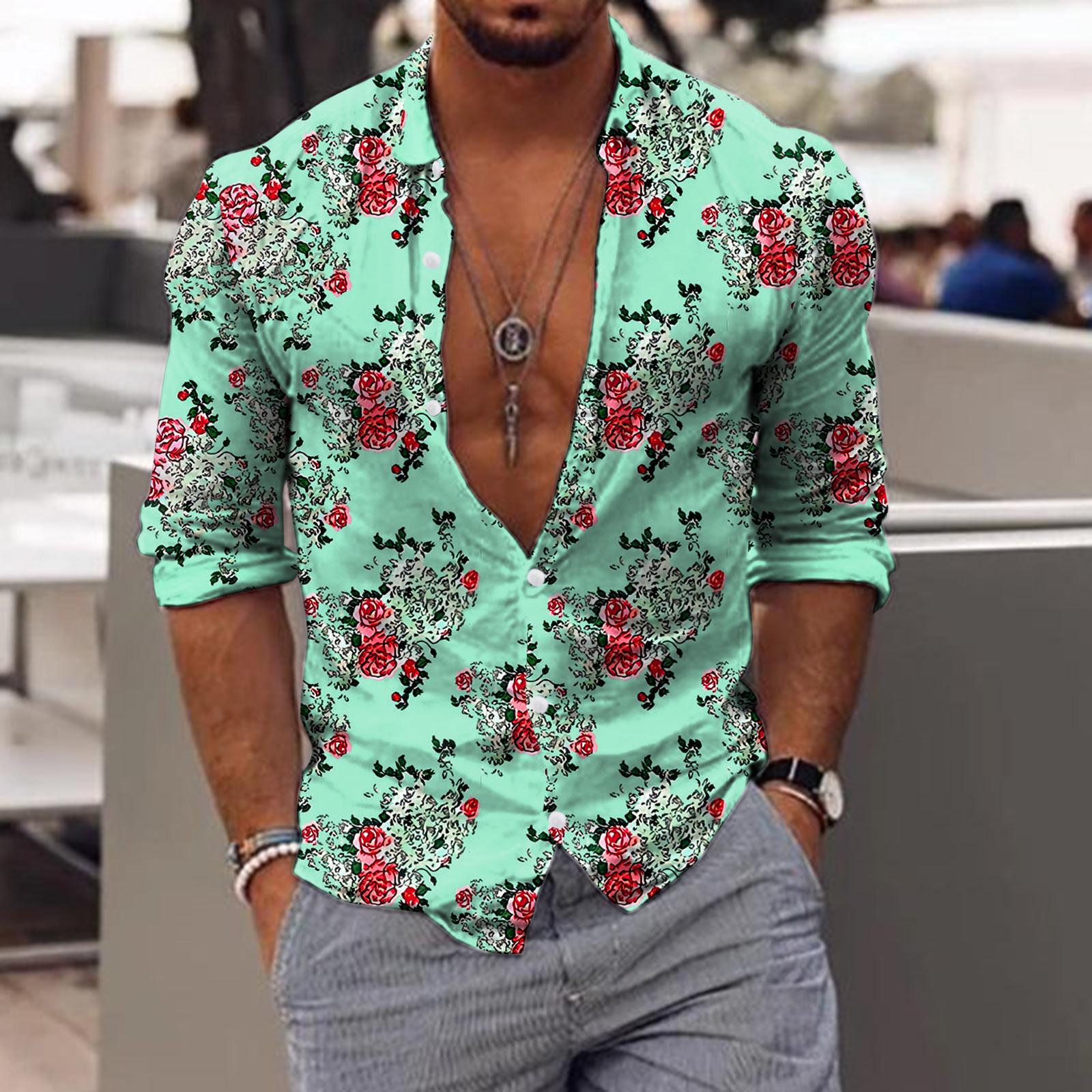 

Мужская повседневная хлопковая рубашка с принтом, приталенного кроя, с длинным рукавом, топ-блузка XL зелёный