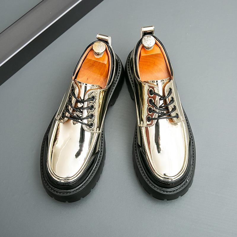 Fashion Fashionable New Men's Round Headed Cowhide Casual Leather Shoes Luxury Brand Men's Comfortable Thick Soled Lace Up Oxford Shoes