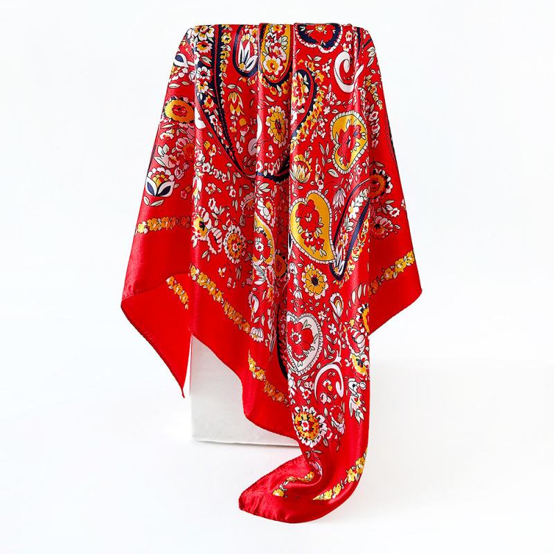 90cm Satin Square Scarf - Paisley Print, Versatile Headscarf, Bandana, or Waist Scarf