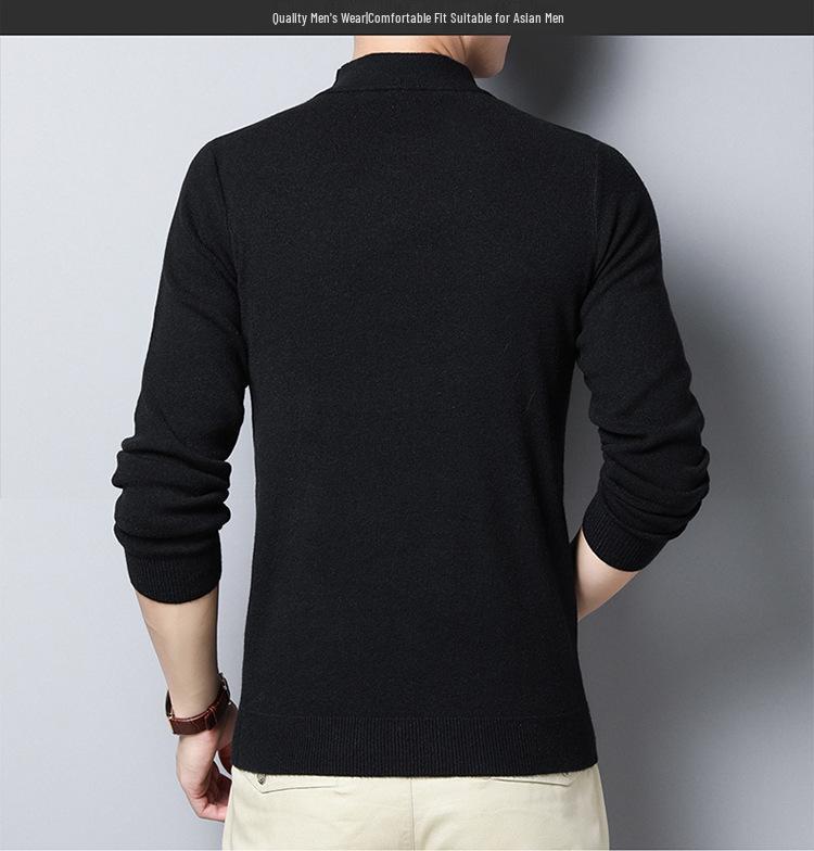 Men's Autumn Winter Round Neck Semi-High Neck Sweater - Middle-Aged & Young Knitted Base Layer Shirt