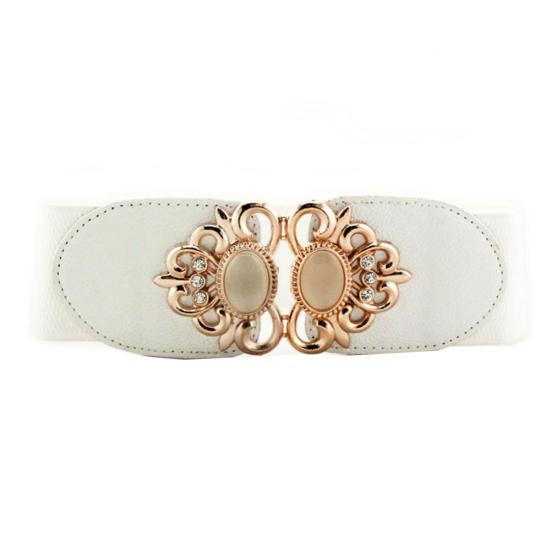 Fashion Metal Buckle Faux Opal Inlaid Elastic Waistband Women Dress Sash Belt белый