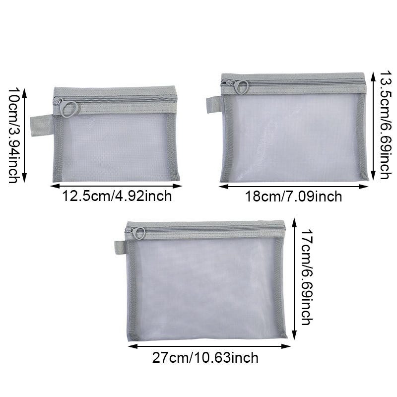 3pcs/set Transparent Mesh Zipper Cosmetic Bag Women Necessary Organizer Fashion Small Large Black Toiletry Makeup Pouch Case