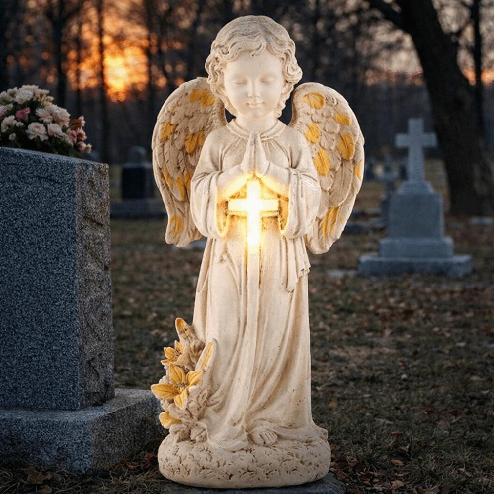 Resin Material Solar Garden Angel Statue Solar Powered Memorial Angel Porch Decoration