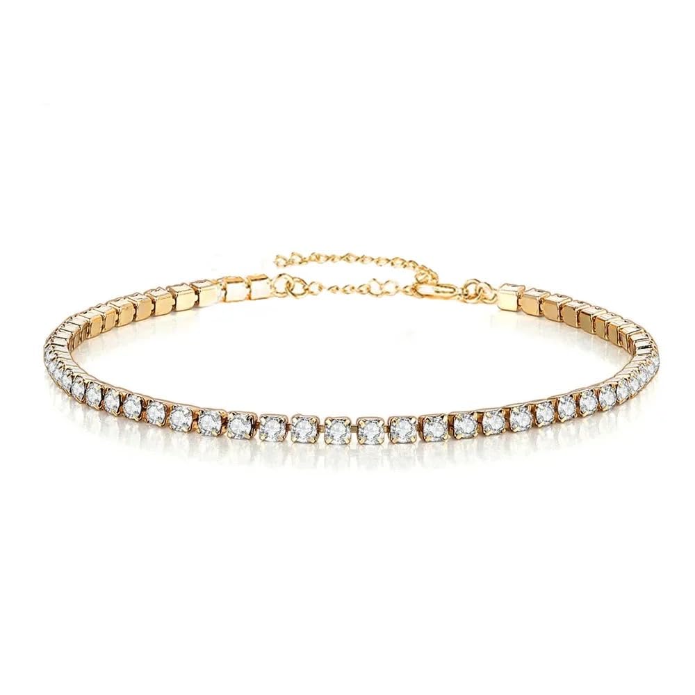 Lucliss 316L Cubic Zirconia and CZ Bracelet, Hypoallergenic, Surgical Stainless Steel Tennis Bracelet, Gold