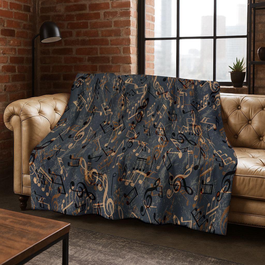 Tanzende Musik Musikalische Note Instrument Cartoon Flanell Decke, Gemütliche Weiche Überwurfdecke für Zuhause Schlafzimmer Bett Sofa Abdeckung Geschenk Kind