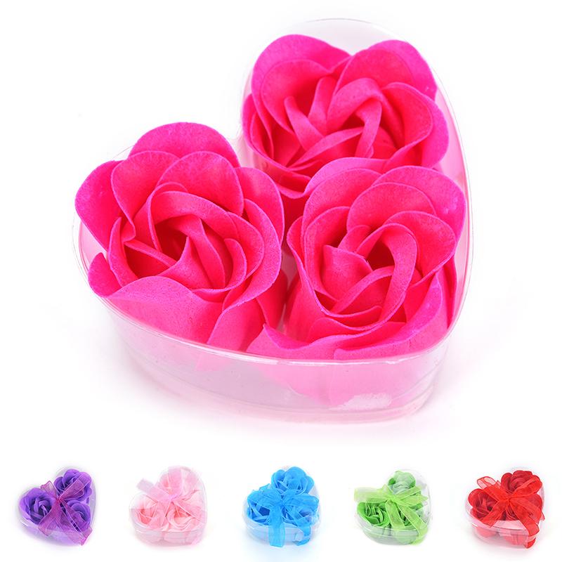 3Pcs Scented Bath Body Heart Rose Petal Wedding Gift Favor Colors Flower Soap,