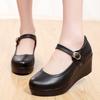 Fashion Genuine Leather Shoes Platform Wedges Mary Janes Women Autumn 2025 High Heels Pumps for Office Model